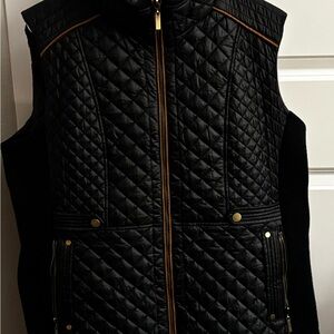 Black Quilted Vest with Brown Accents